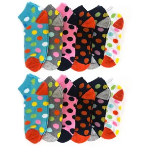 12 Pairs Women Low Cut Socks Colorful Fancy Design Polka Dot Socks Size US 9-11
