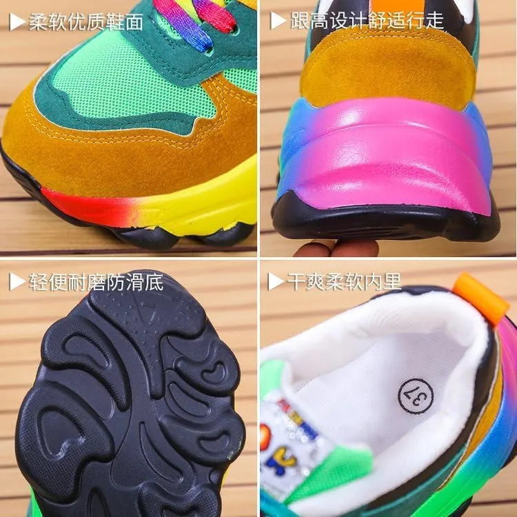2023 New Orthopedic Shoes Rainbow Sneakers - Slip On Air Cushion Walking Shoes with Arch Support, Lace Up Breathable Platform Walking Shoes, Women Non-Slip Stretch Casual Sneakers (10, Green)
