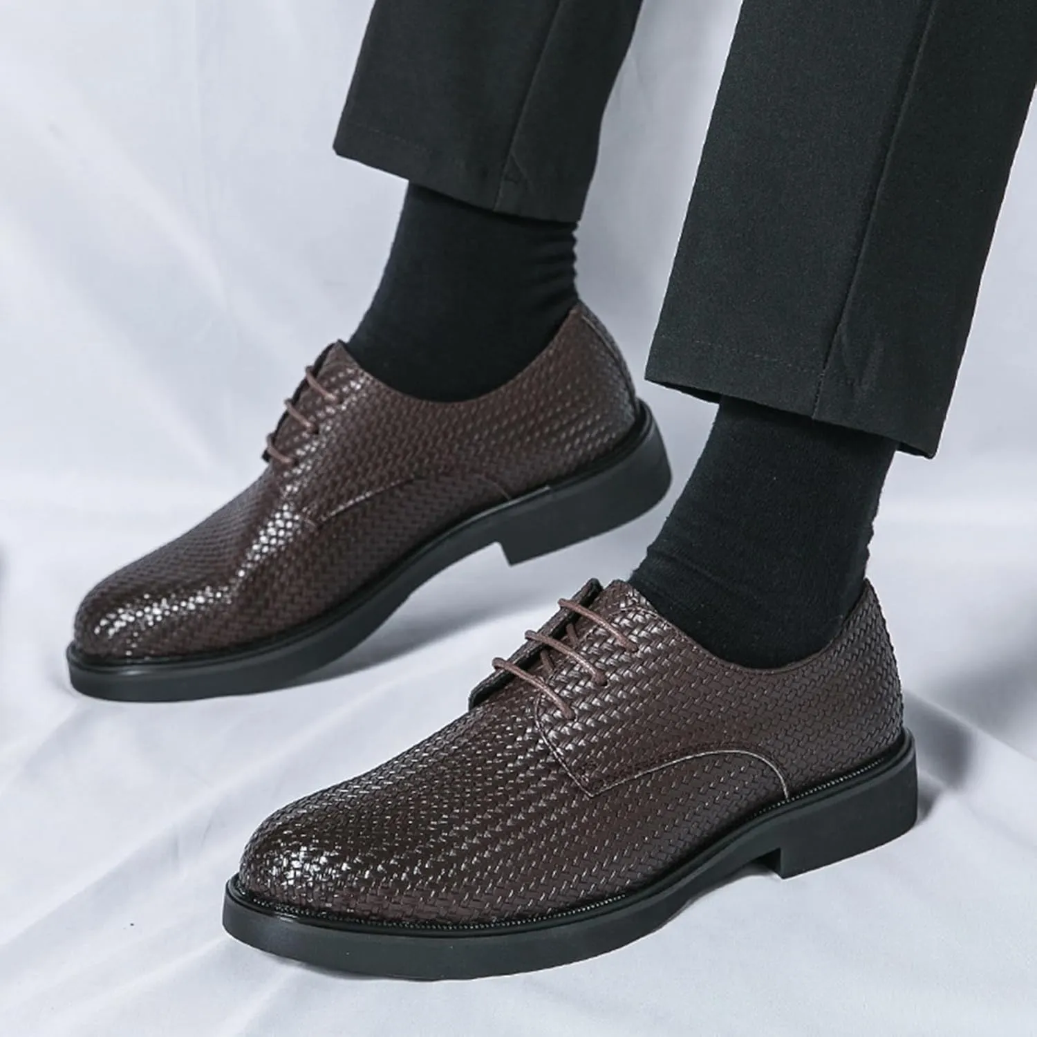 ADMLZQQ Men's Braided Pattern Dress Shoes Classic Formal Oxford Shoes Modern Cap Toe Derby Shoes
