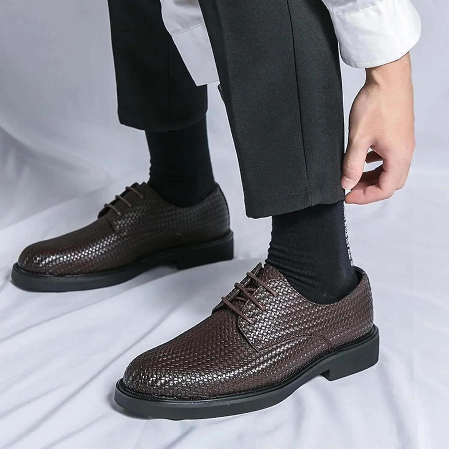 ADMLZQQ Men's Braided Pattern Dress Shoes Classic Formal Oxford Shoes Modern Cap Toe Derby Shoes
