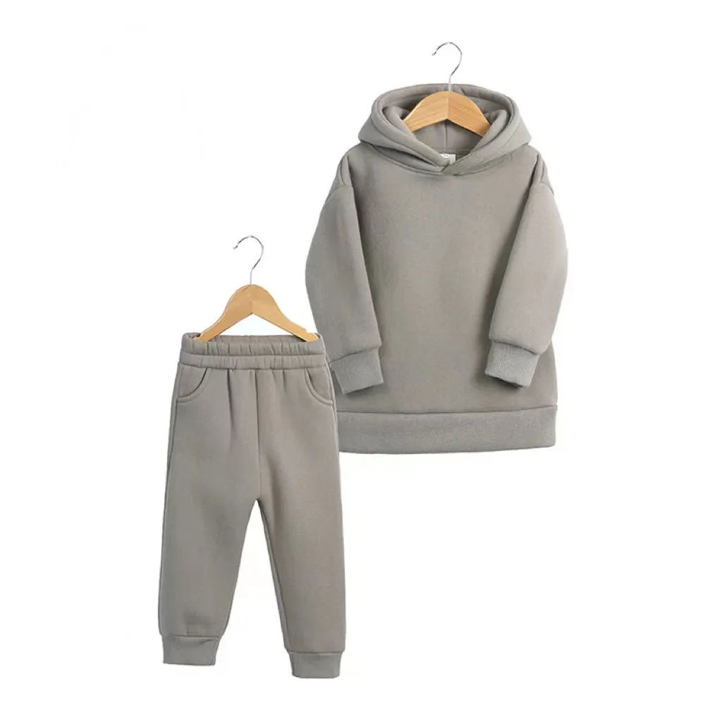 Anthony Solid Color Fleece Hoodie Set