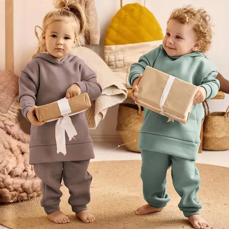 Anthony Solid Color Fleece Hoodie Set