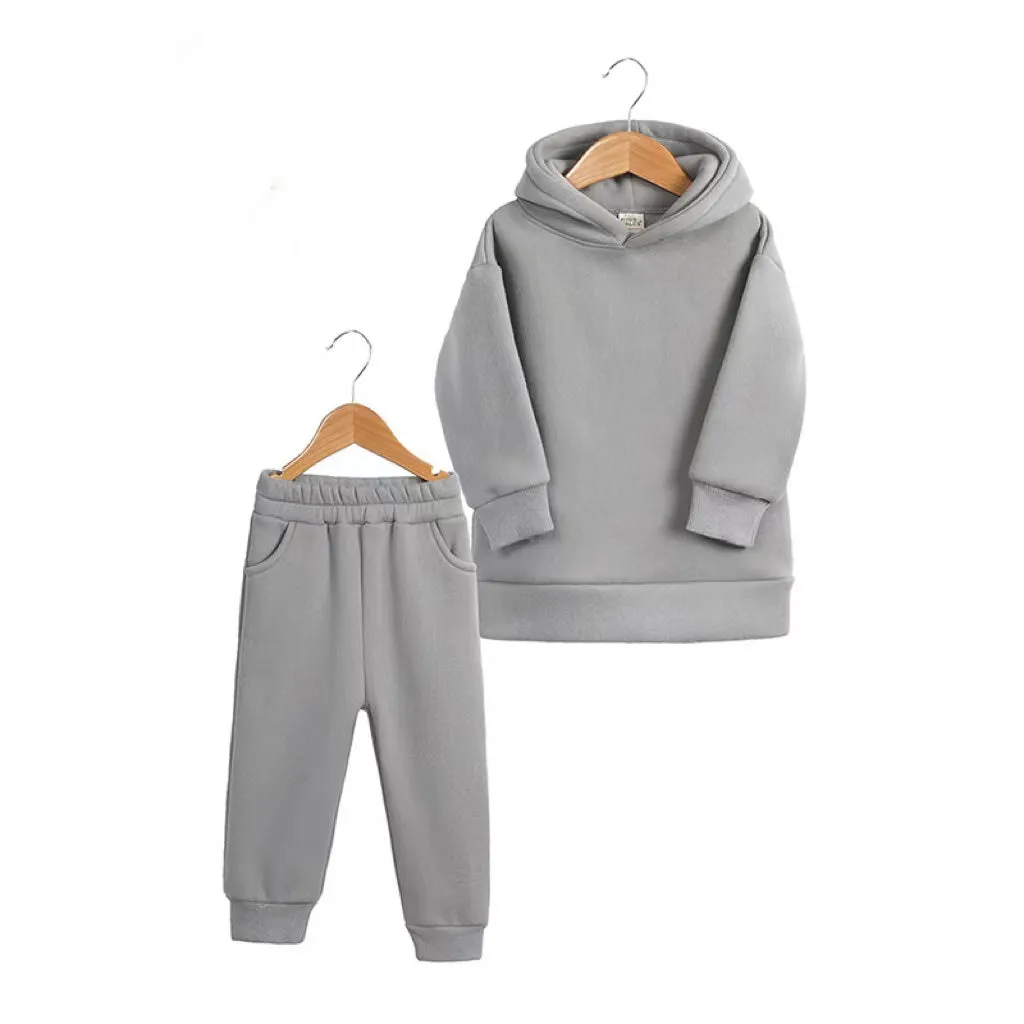 Anthony Solid Color Fleece Hoodie Set
