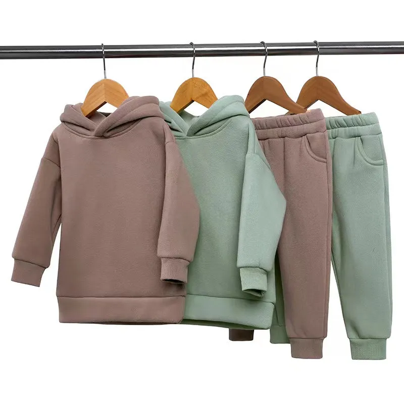 Anthony Solid Color Fleece Hoodie Set