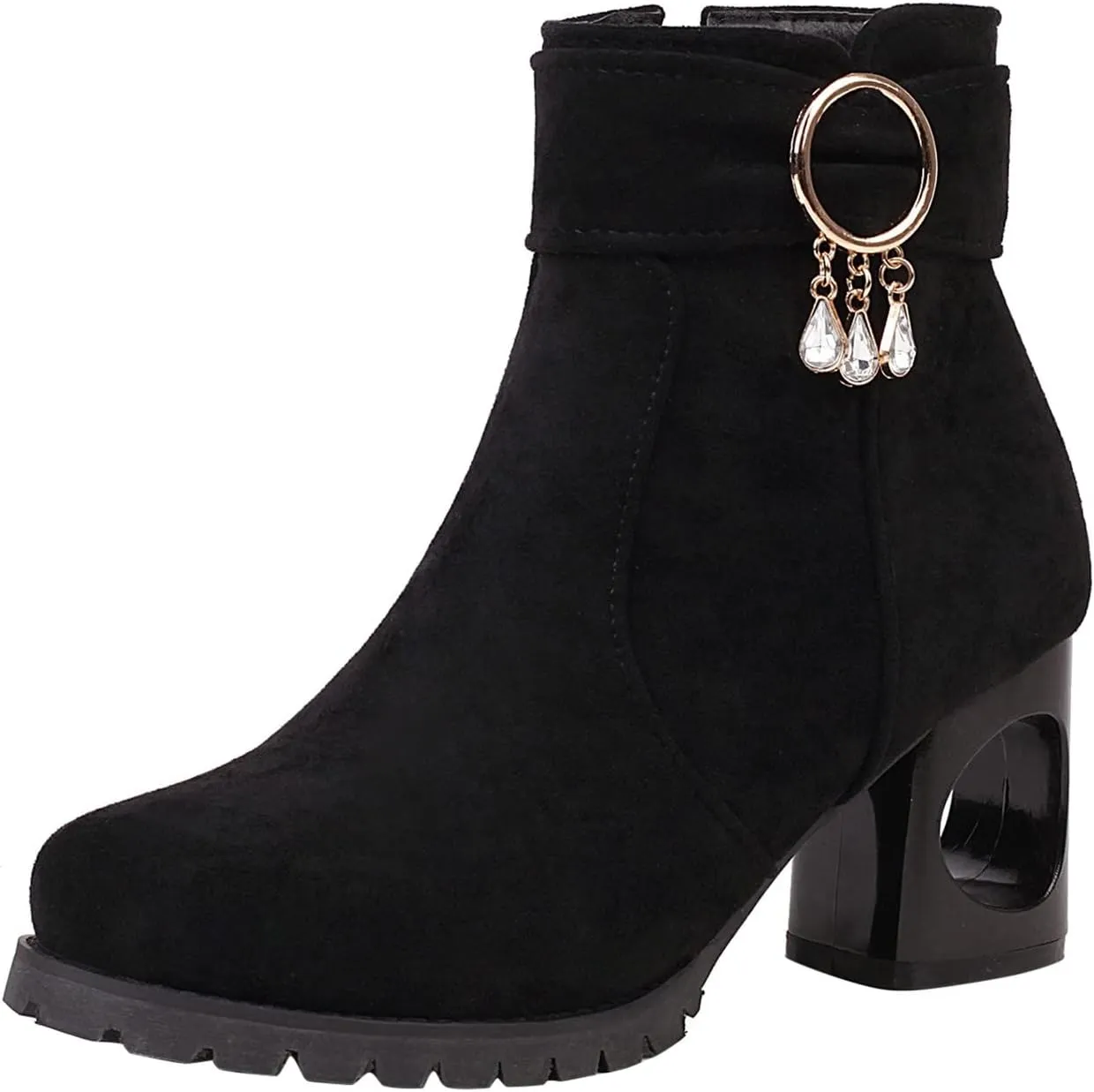 Black Booties for Women Ankle Western Booties for Women Mens Casual Dress Boots Womens Bootie Round Toe Closed Back Lightweight Breathable Round Toe Suede Stacked Heel