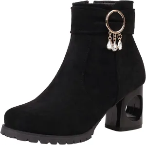 Black Booties for Women Ankle Western Booties for Women Mens Casual Dress Boots Womens Bootie Round Toe Closed Back Lightweight Breathable Round Toe Suede Stacked Heel