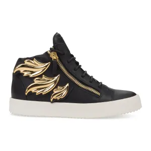 BLACK GOLDEN LEAF APPLIQUE HIGH TOP SNEAKERS