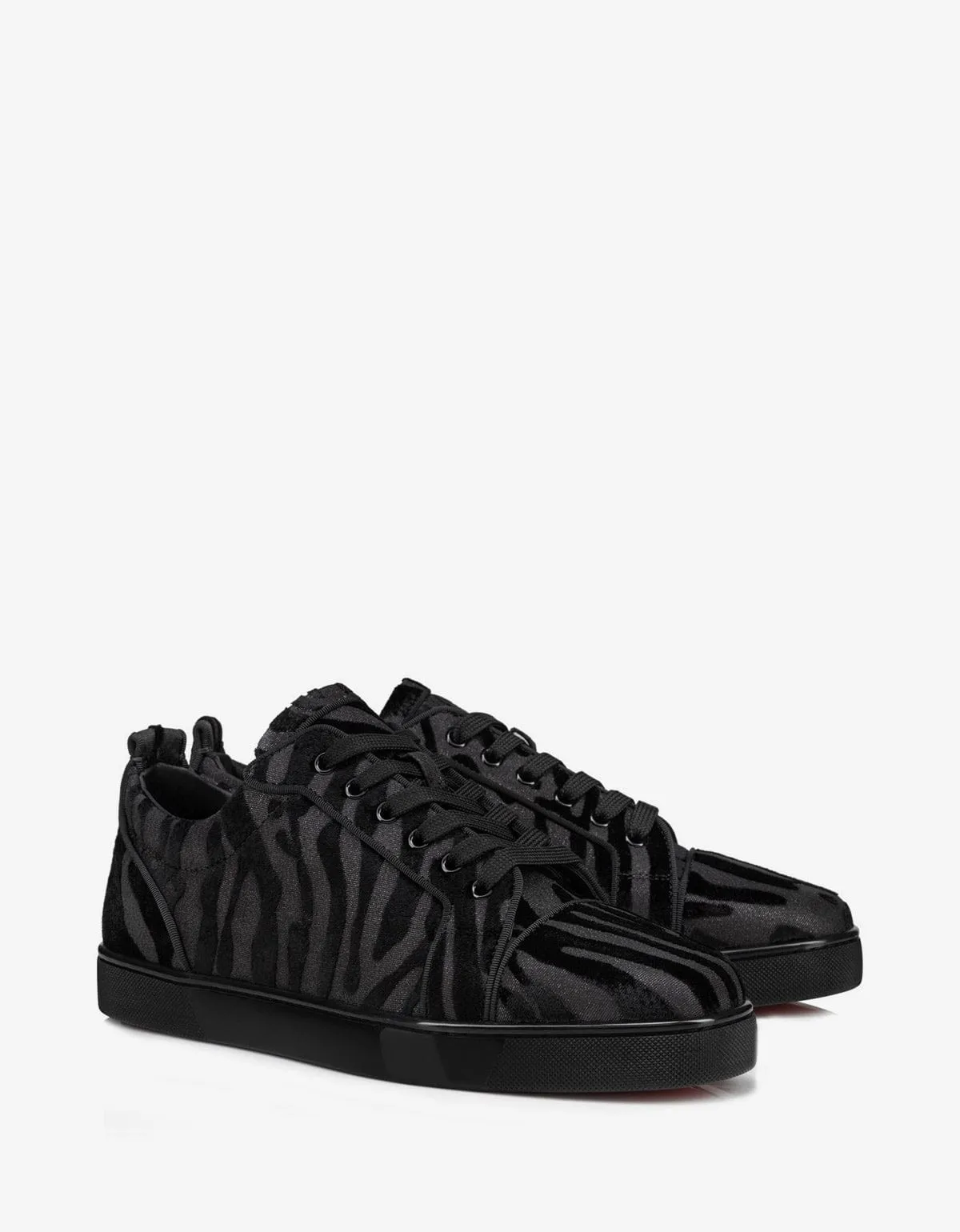 Christian Louboutin Louis Junior Black Velvet Quagga Trainers -