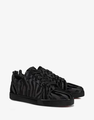 Christian Louboutin Louis Junior Black Velvet Quagga Trainers -