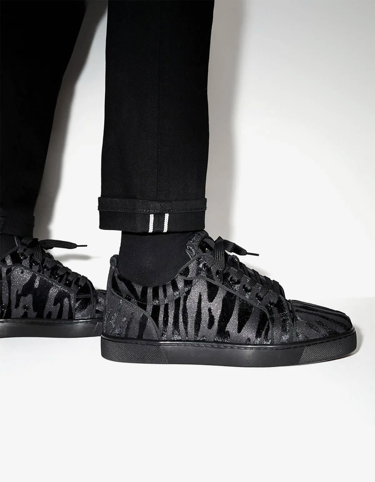 Christian Louboutin Louis Junior Black Velvet Quagga Trainers -