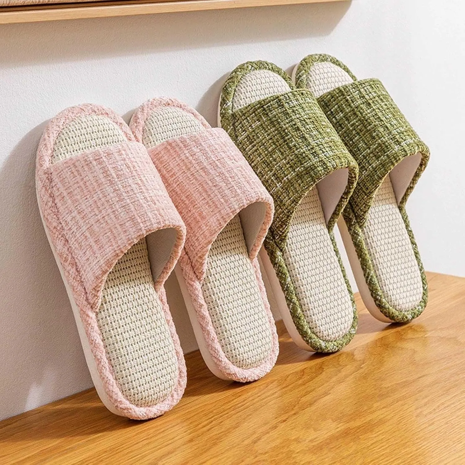 Couples Fashion Open Toe Cloth Mute Slippers Men's and Women's Linen Home Shoes Women Bed Slippers Size 11
