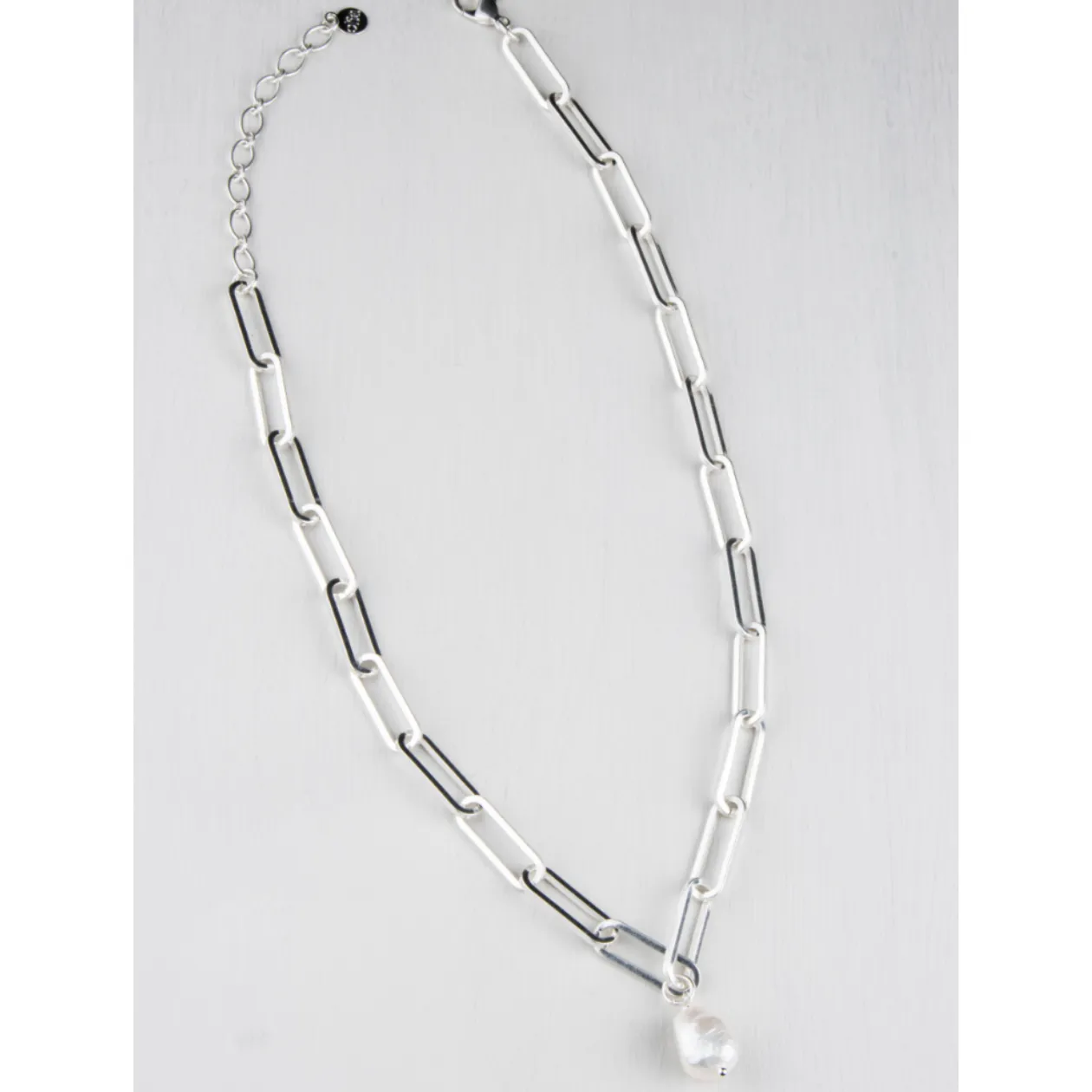 Hudson Pearl Paperlink Necklace Silver Plated