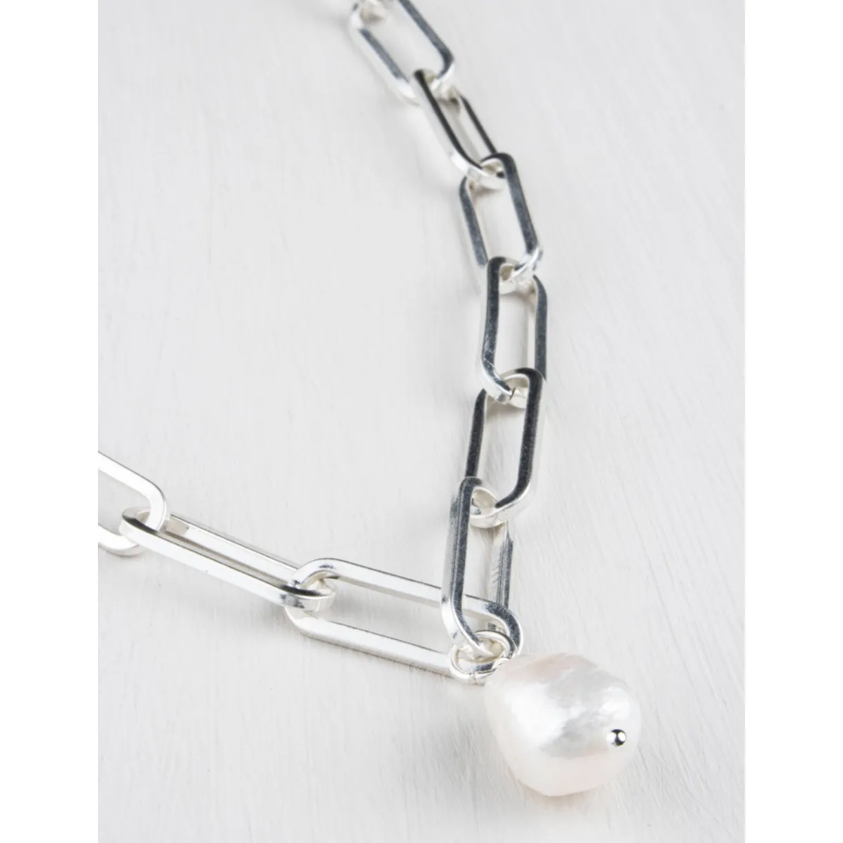 Hudson Pearl Paperlink Necklace Silver Plated