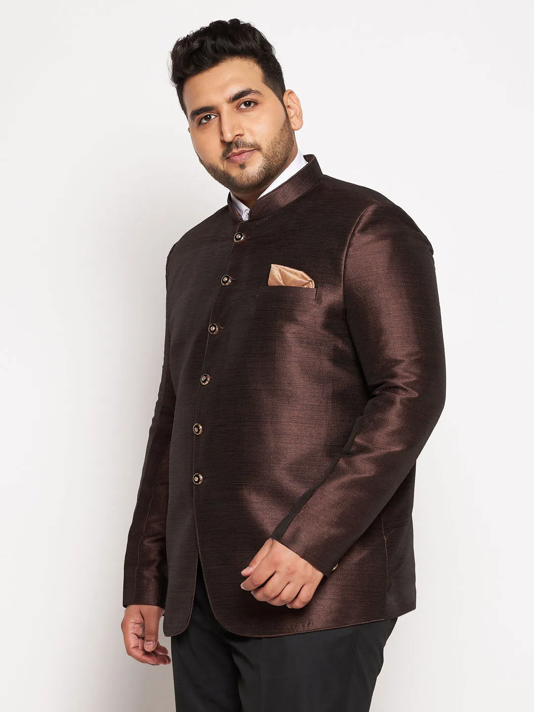 Jashvi Plus Size Men's Coffee Silk Blend Jodhpuri