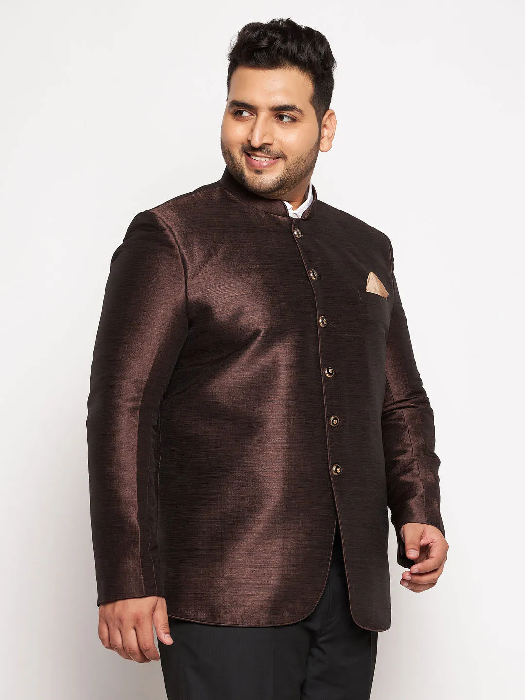 Jashvi Plus Size Men's Coffee Silk Blend Jodhpuri