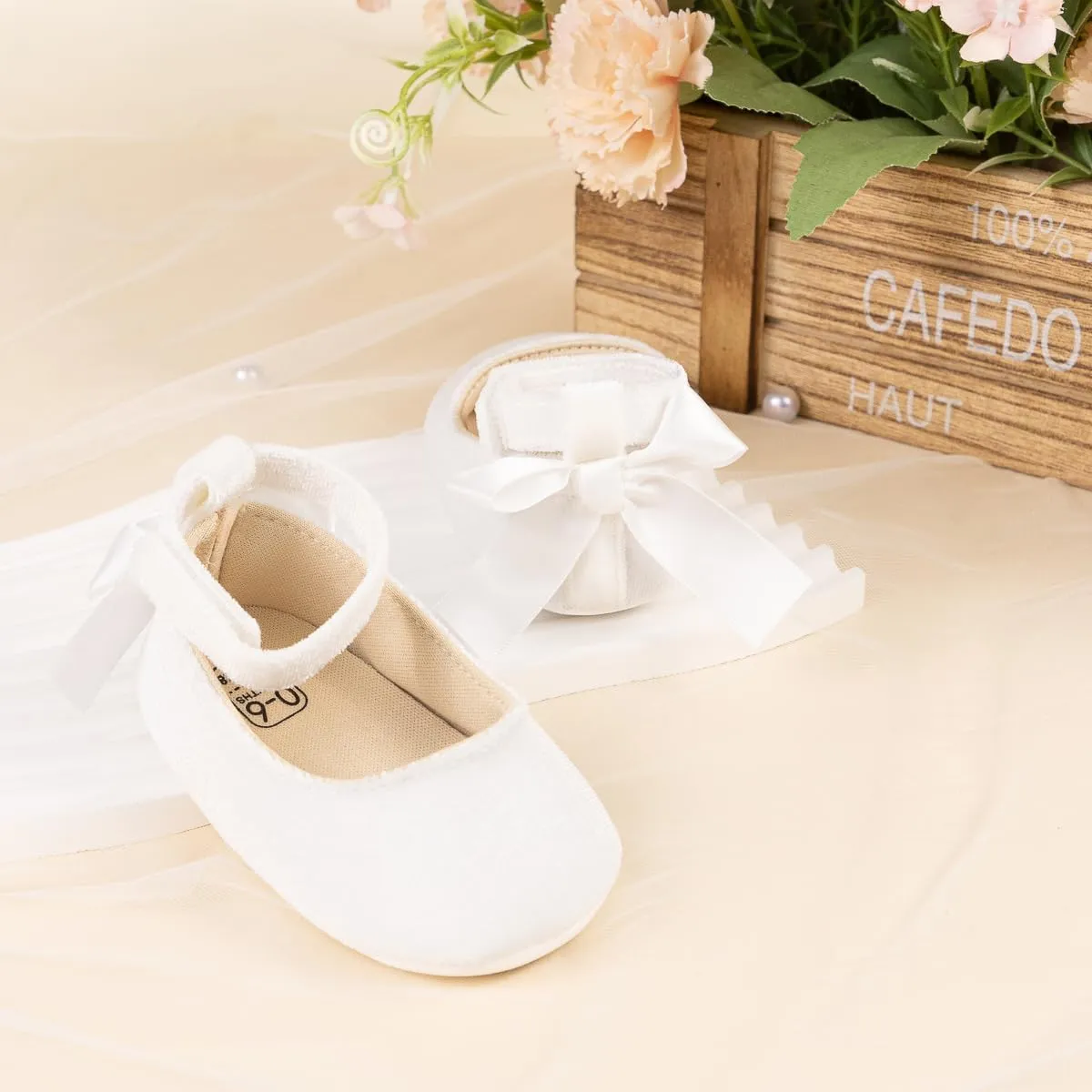 KIDSUN Infant Baby Girls Mary Jane Shoes Non-Slip Rubber Sole Ballet Slippers Princess Dress Wedding Shoes Newborn Crib Shoes First Walkers Shoes