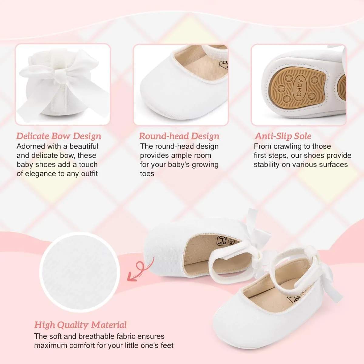 KIDSUN Infant Baby Girls Mary Jane Shoes Non-Slip Rubber Sole Ballet Slippers Princess Dress Wedding Shoes Newborn Crib Shoes First Walkers Shoes