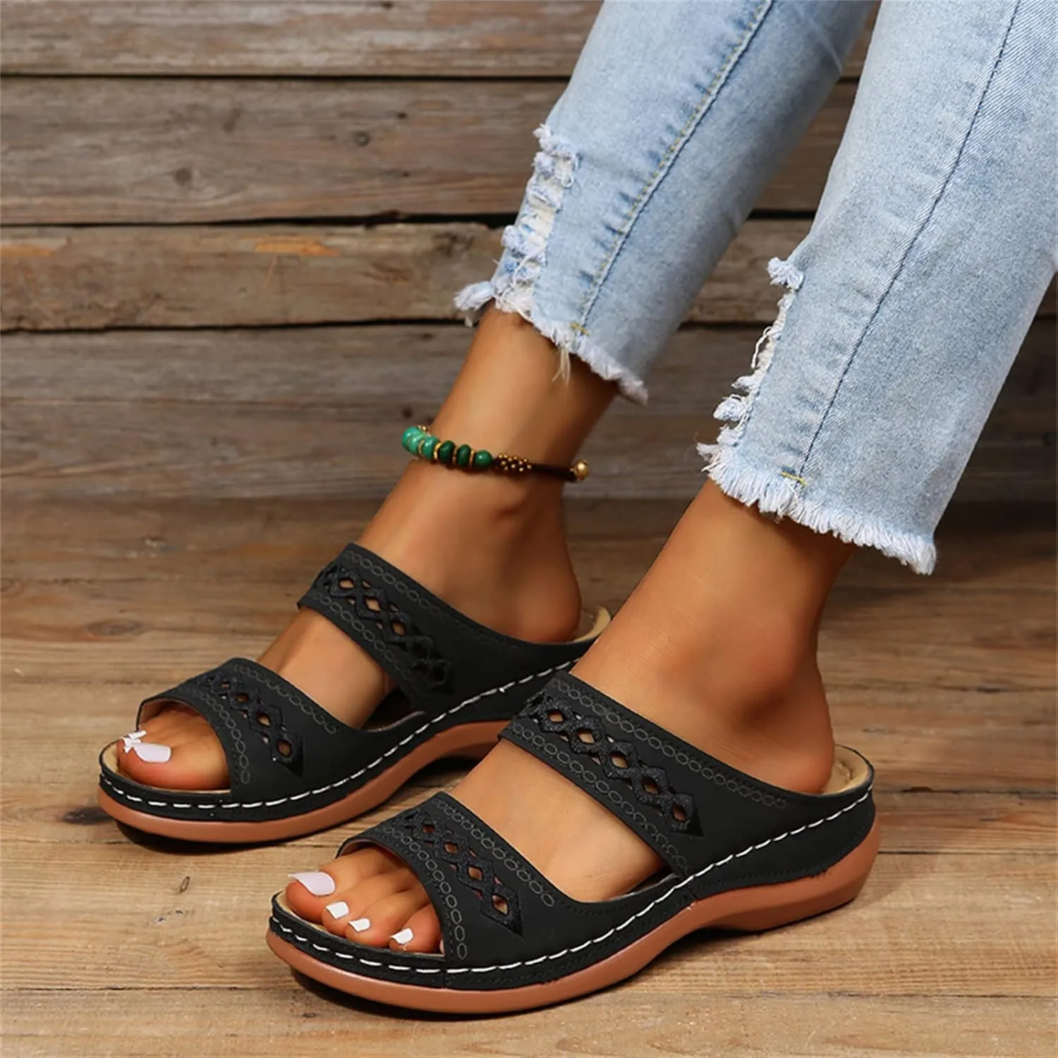 Ladmiple Sandals Women Summer Fashion Hollow-Out Flip Flops Arch Support Slippers Comfy Roman Open Toe Orthopedic Sandal