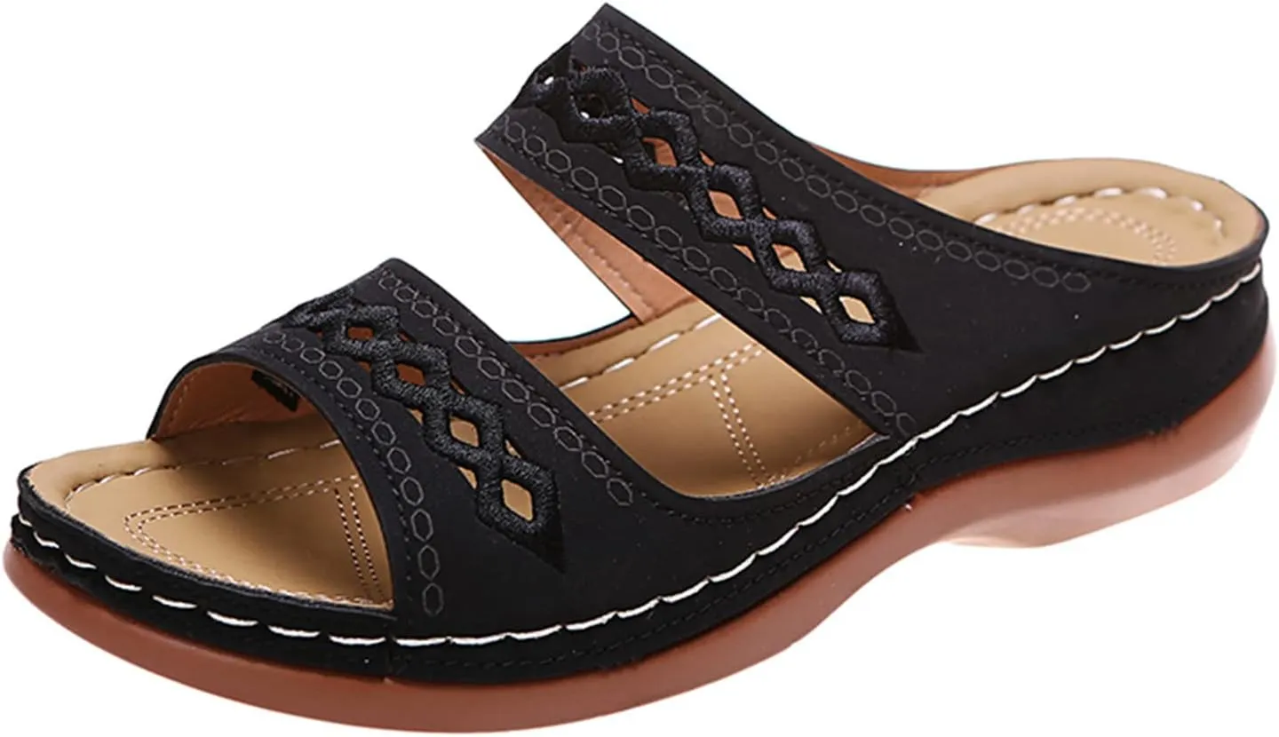 Ladmiple Sandals Women Summer Fashion Hollow-Out Flip Flops Arch Support Slippers Comfy Roman Open Toe Orthopedic Sandal