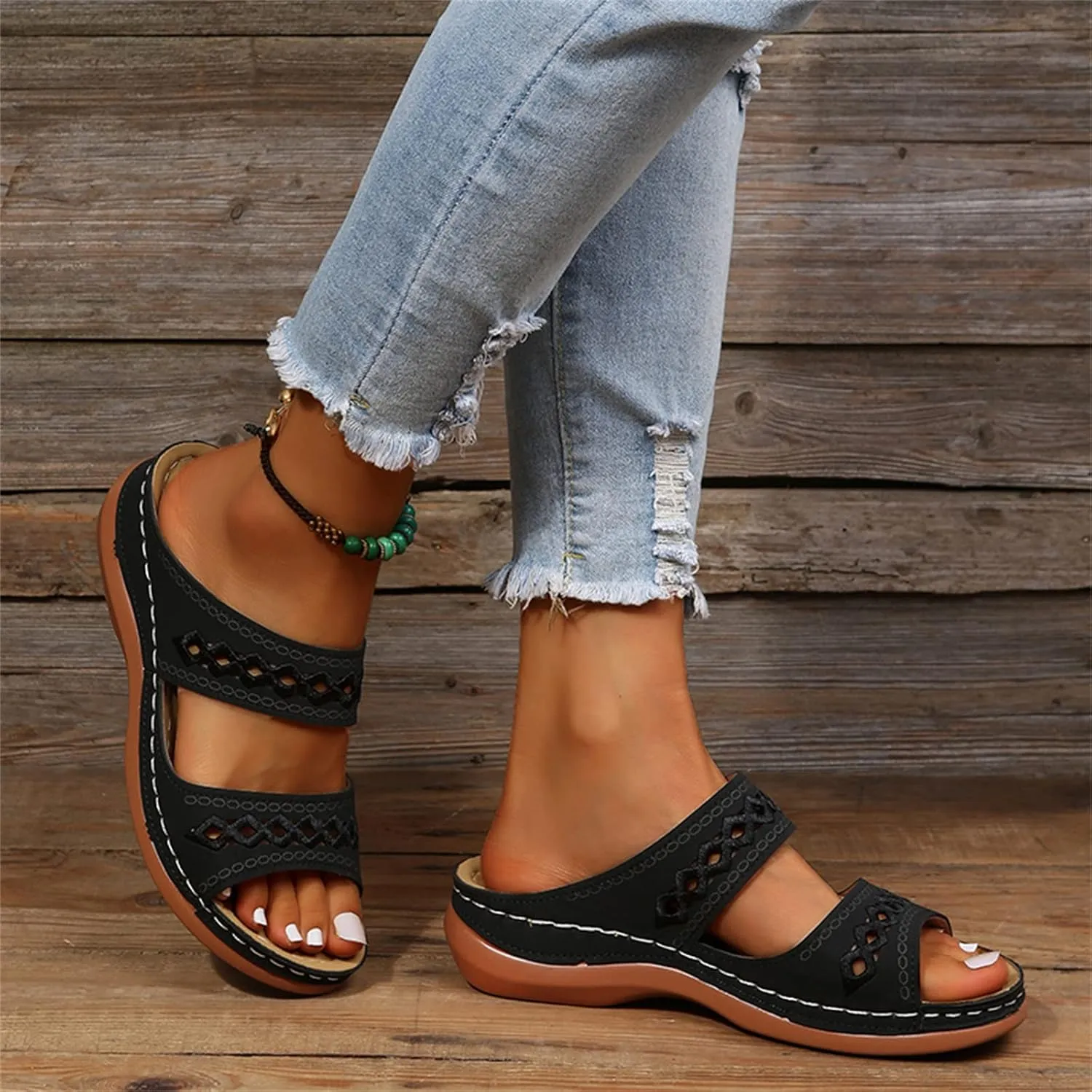 Ladmiple Sandals Women Summer Fashion Hollow-Out Flip Flops Arch Support Slippers Comfy Roman Open Toe Orthopedic Sandal