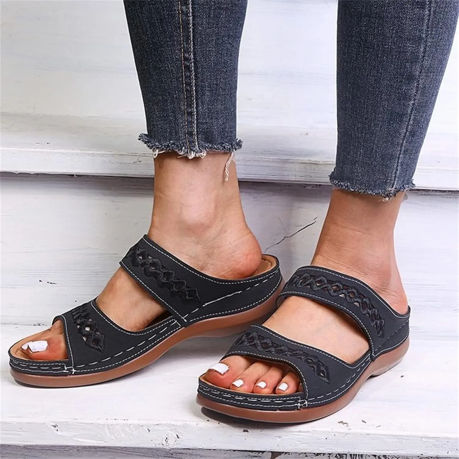 Ladmiple Sandals Women Summer Fashion Hollow-Out Flip Flops Arch Support Slippers Comfy Roman Open Toe Orthopedic Sandal
