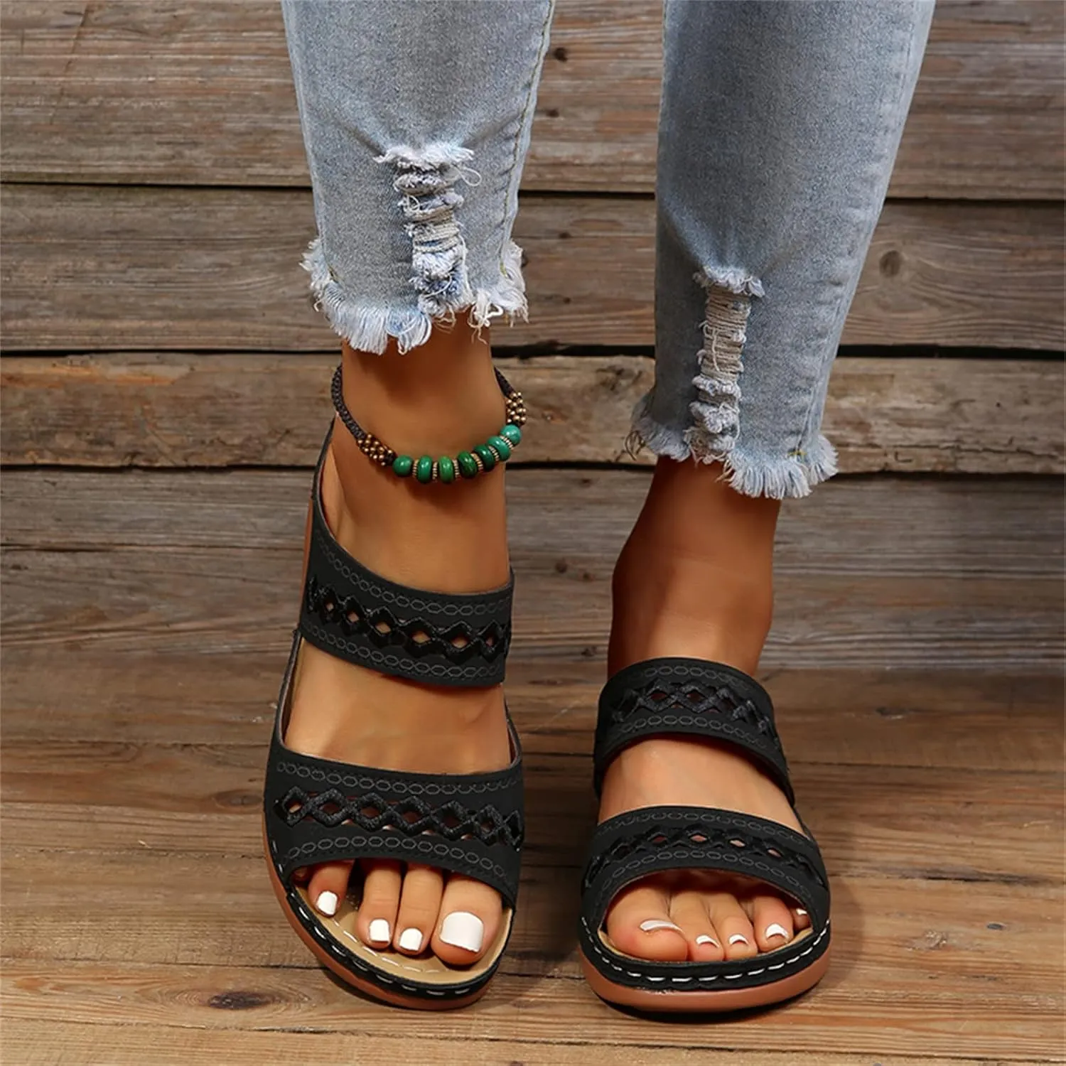 Ladmiple Sandals Women Summer Fashion Hollow-Out Flip Flops Arch Support Slippers Comfy Roman Open Toe Orthopedic Sandal