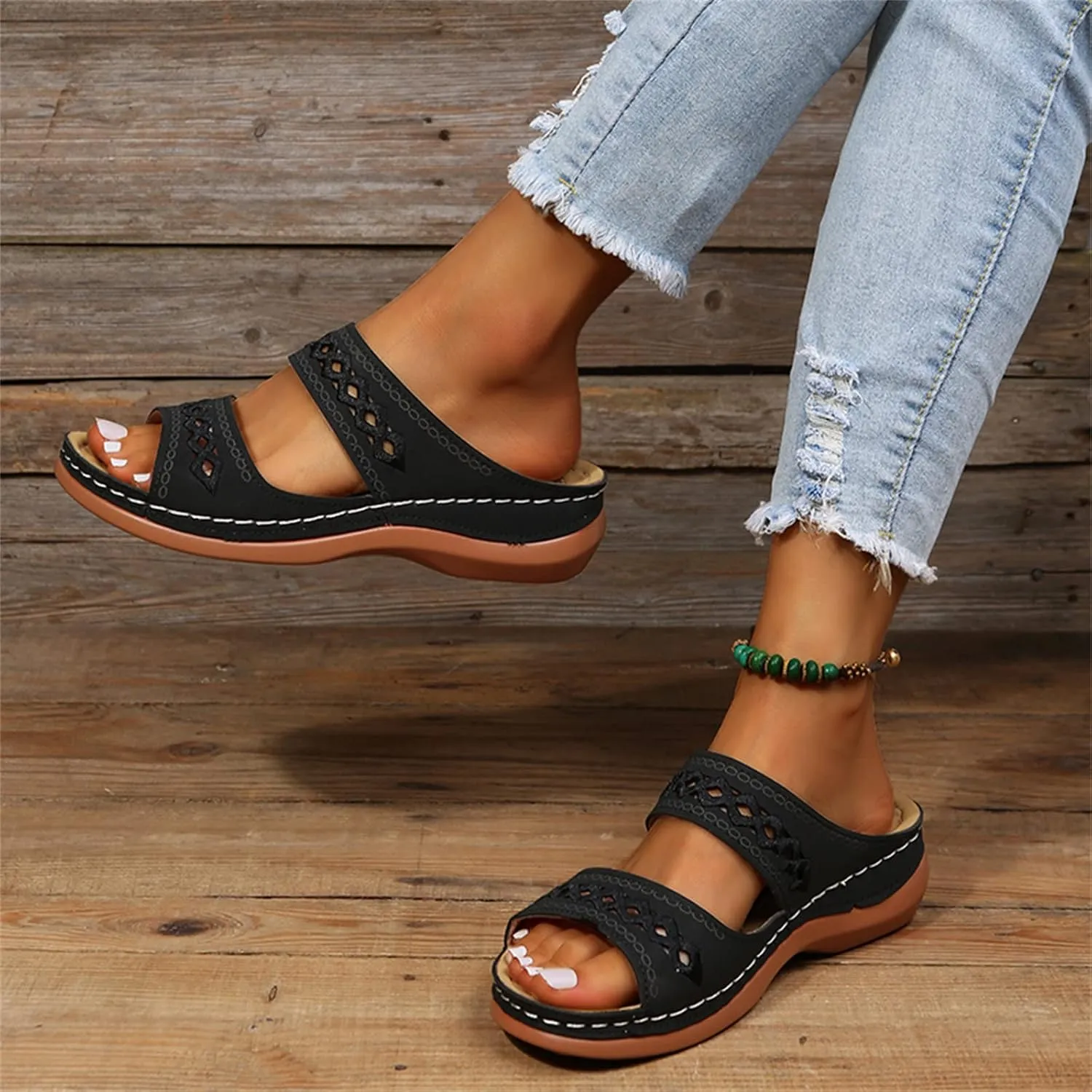 Ladmiple Sandals Women Summer Fashion Hollow-Out Flip Flops Arch Support Slippers Comfy Roman Open Toe Orthopedic Sandal