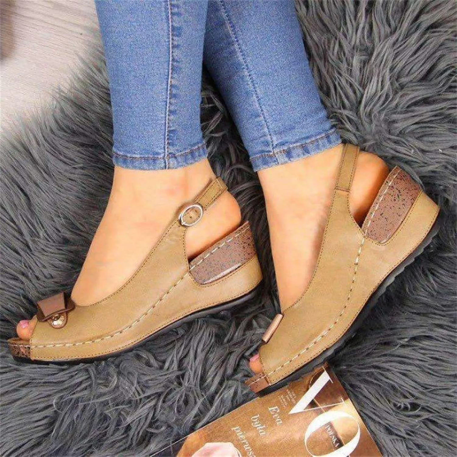 Ladmiple Summer Sandals for Women 2023 Fashion Floral Platform Ankle Strap Wedge Sandals Open Toe Comfy High Heel Shoes