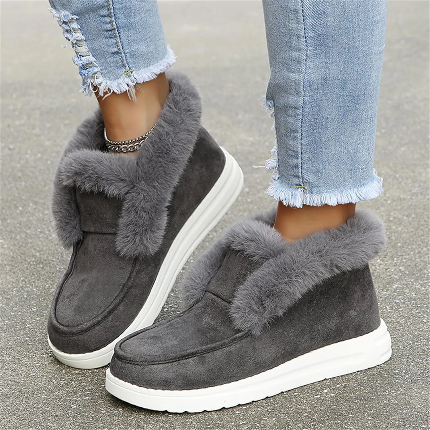 Lausiuoe Winter Boots For Women Fashion Snow Boots With Warm Fur Lining Casual Comfortable Non Slip Fuzzy Ankle Booties