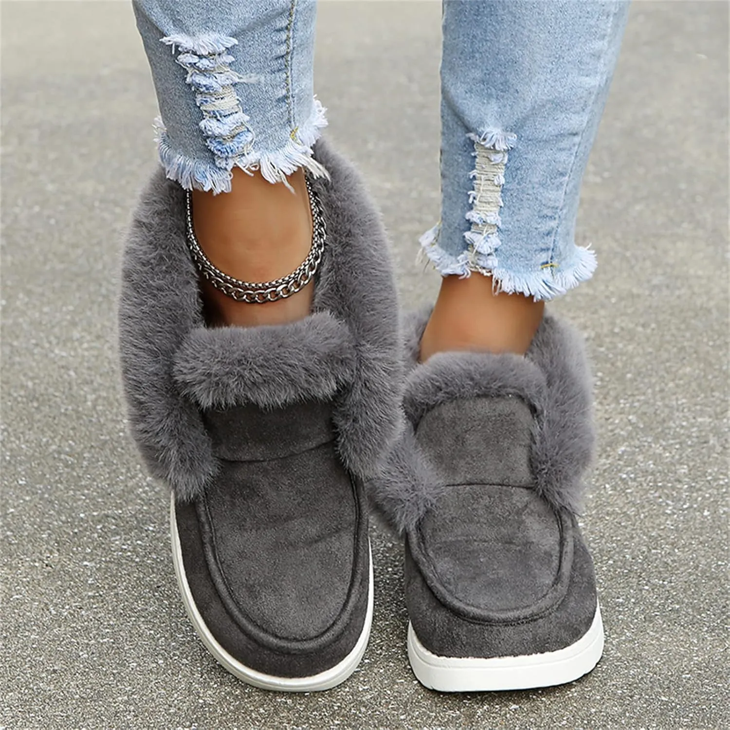 Lausiuoe Winter Boots For Women Fashion Snow Boots With Warm Fur Lining Casual Comfortable Non Slip Fuzzy Ankle Booties
