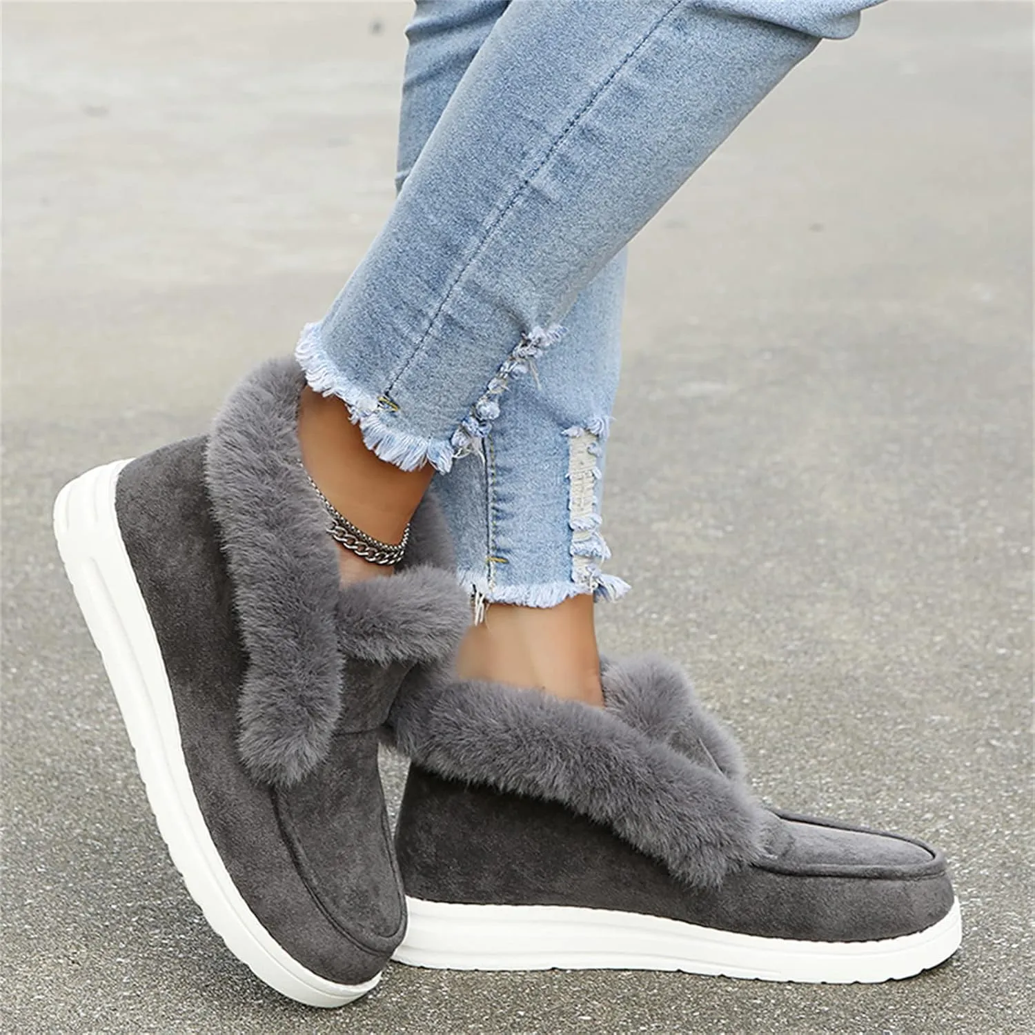 Lausiuoe Winter Boots For Women Fashion Snow Boots With Warm Fur Lining Casual Comfortable Non Slip Fuzzy Ankle Booties