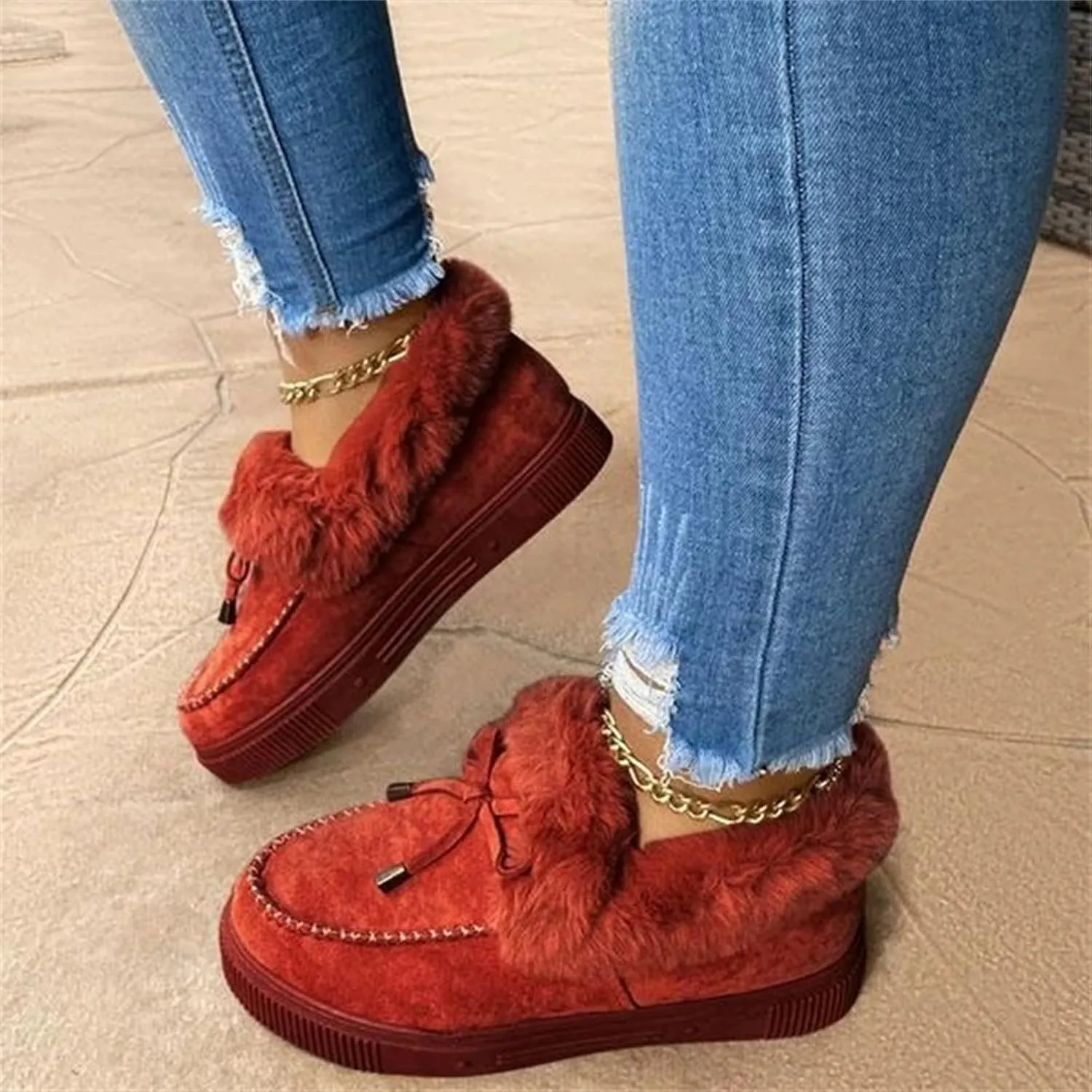 Lausiuoe Winter Fashion Boots For Women 2024 Snow Boots With Warm Fur Lining Comfortable Fuzzy Ankle Booties Loafers Shoes