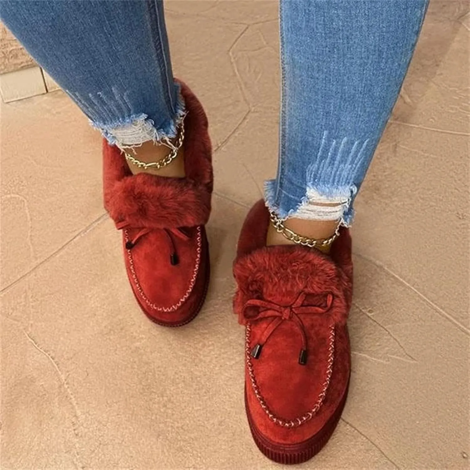 Lausiuoe Winter Fashion Boots For Women 2024 Snow Boots With Warm Fur Lining Comfortable Fuzzy Ankle Booties Loafers Shoes