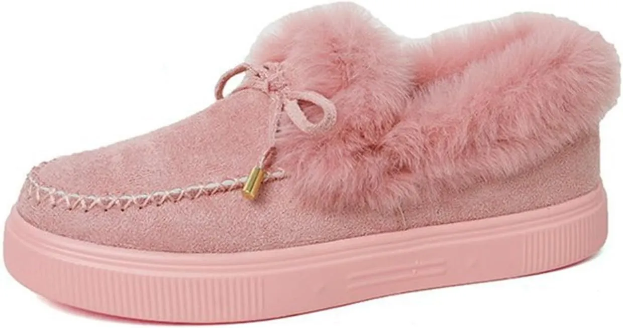 Lausiuoe Winter Fashion Boots For Women 2024 Warm Snow Fuzzy Ankle Booties Flat Cute Silp On Comfortable Casual Loafers Shoes