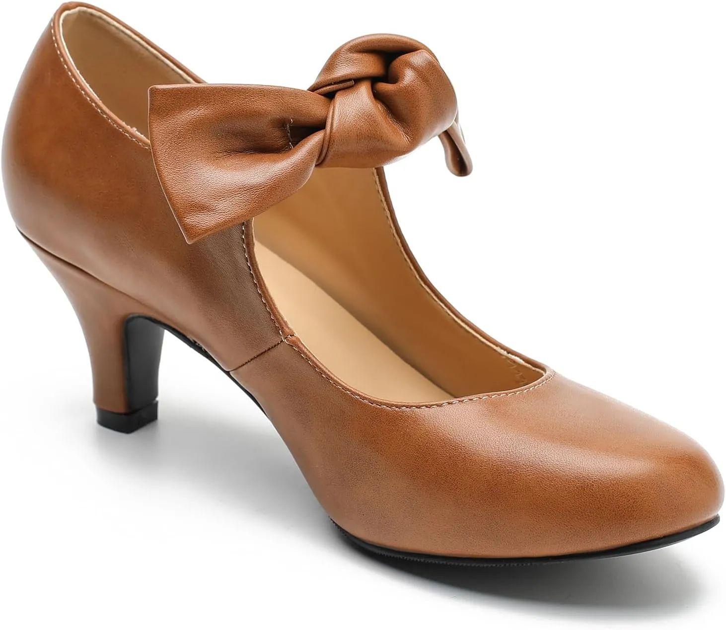 LIURUIJIA Women's Bow Heels Mary Jane Kitten Heel Pumps Round Toe Low Heels Ankle Strap Wedding Evening Party Dress Shoes