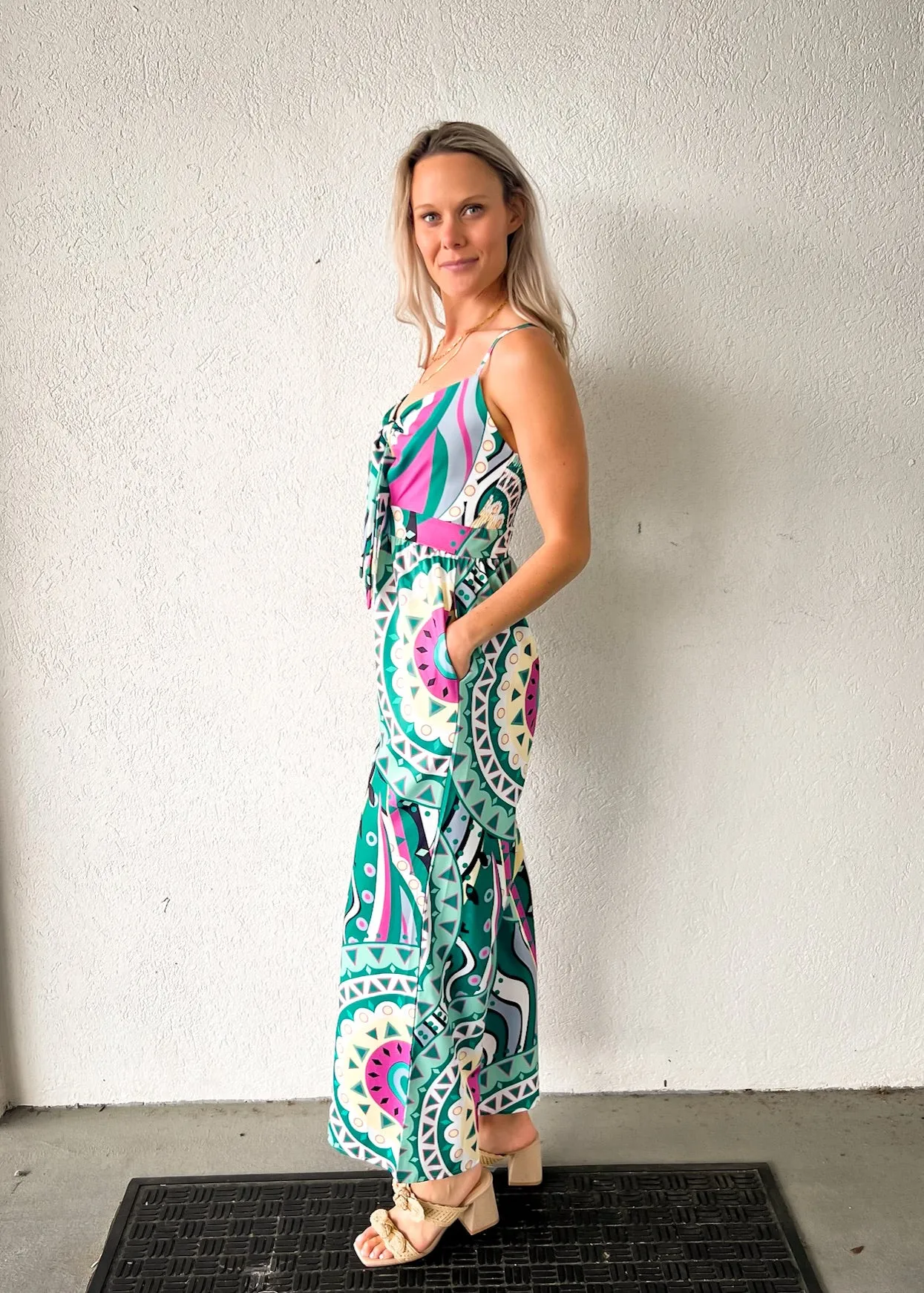 MAYVE PRINT SMOCKED JUMPSUIT