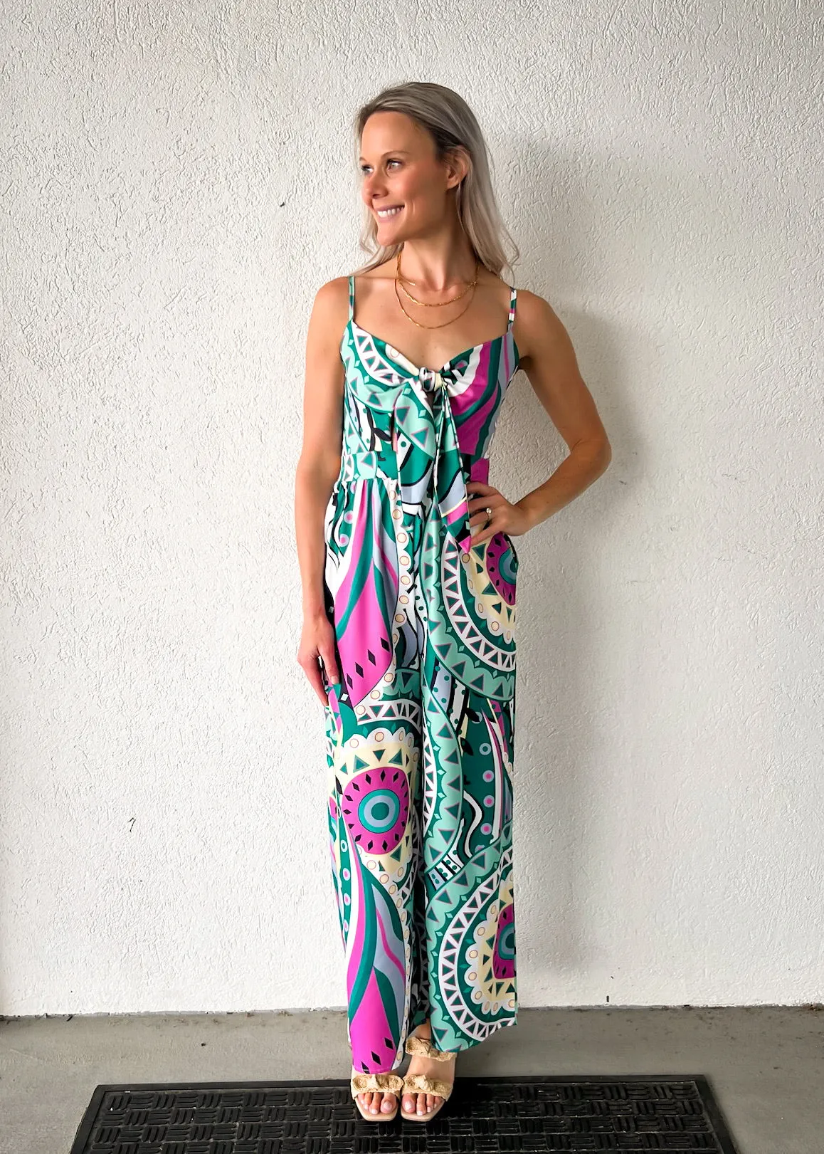 MAYVE PRINT SMOCKED JUMPSUIT