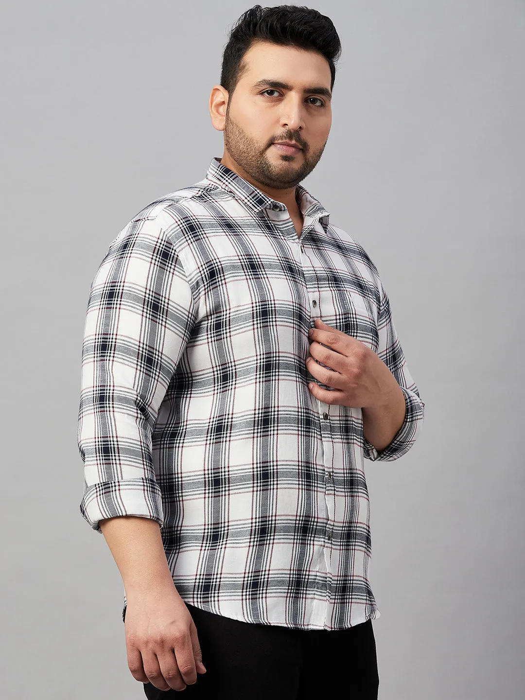 Men Checked White Classic Cotton Shirt