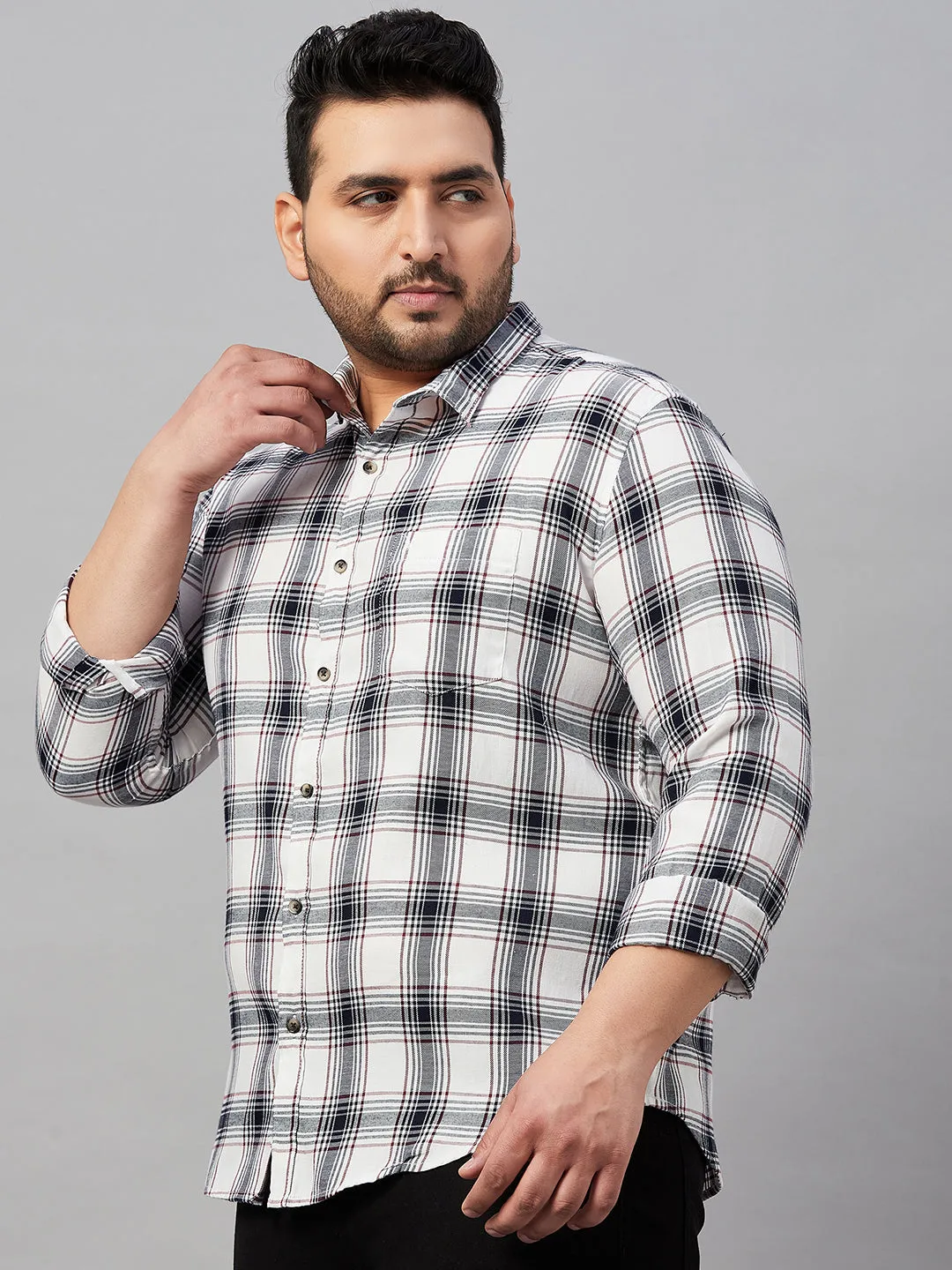 Men Checked White Classic Cotton Shirt