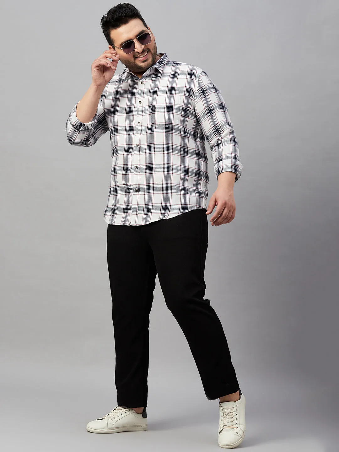Men Checked White Classic Cotton Shirt