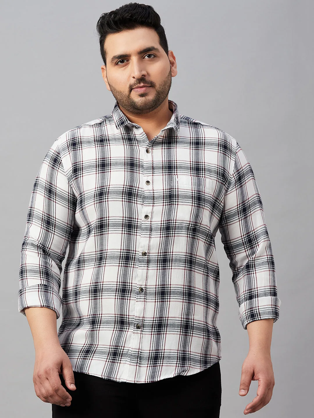 Men Checked White Classic Cotton Shirt