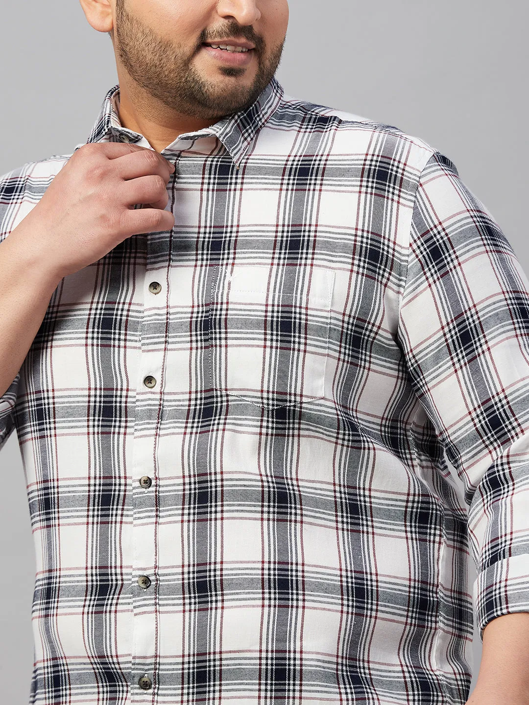 Men Checked White Classic Cotton Shirt