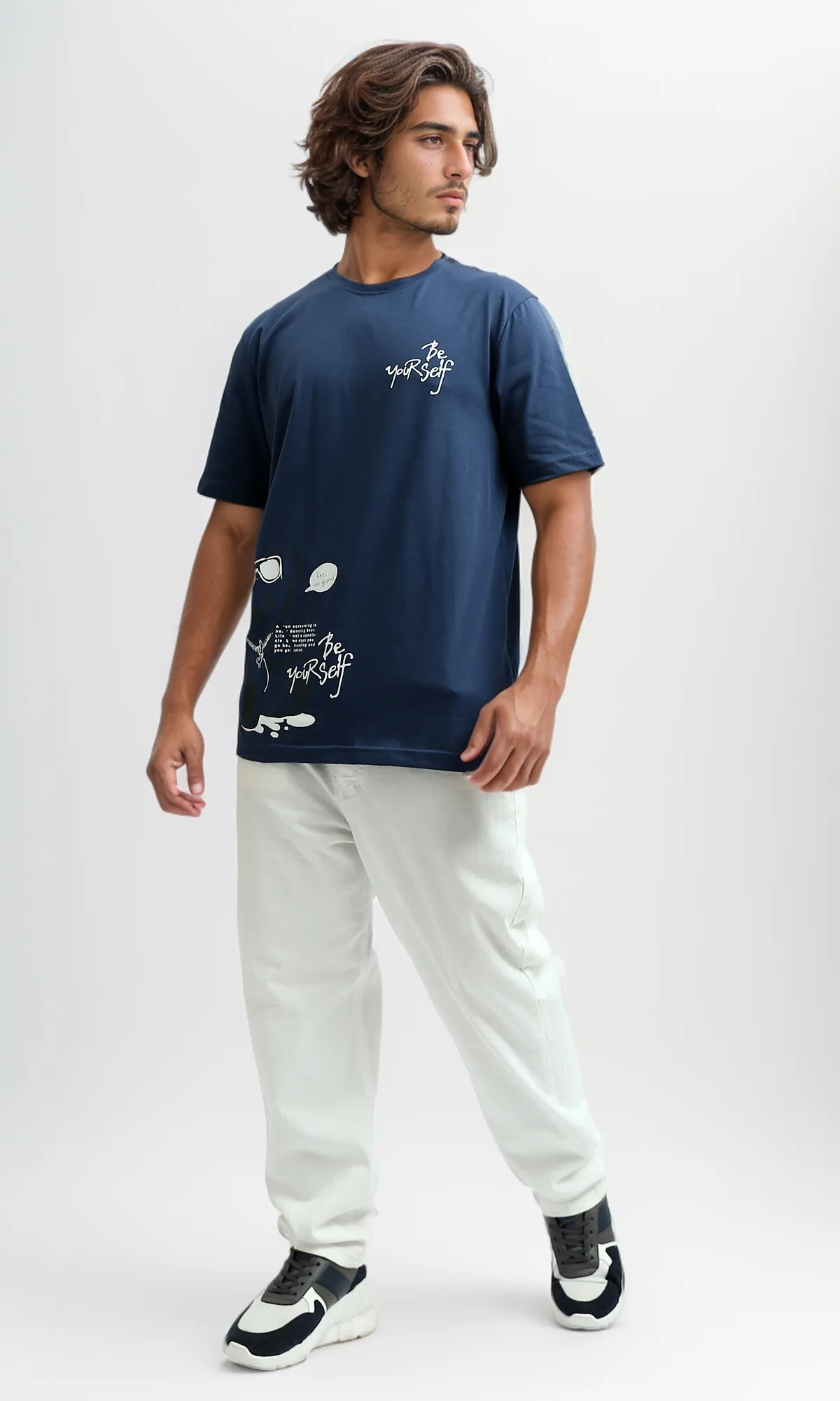 O182391 Printed "Be Yourself" Short Sleeves Cotton Tee