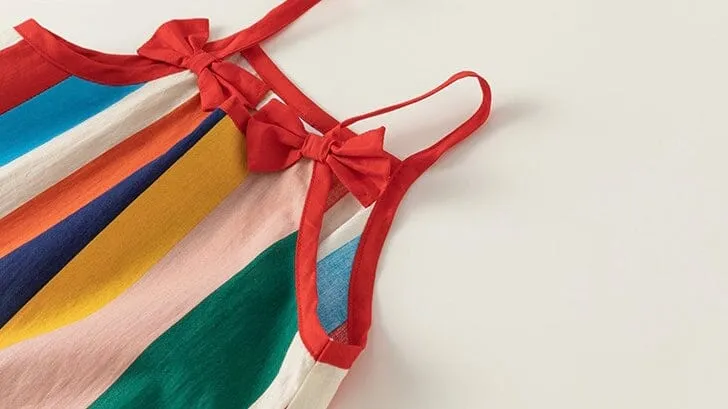 Rainbow Bow Striped Slip Dress