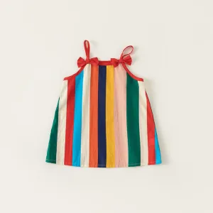 Rainbow Bow Striped Slip Dress