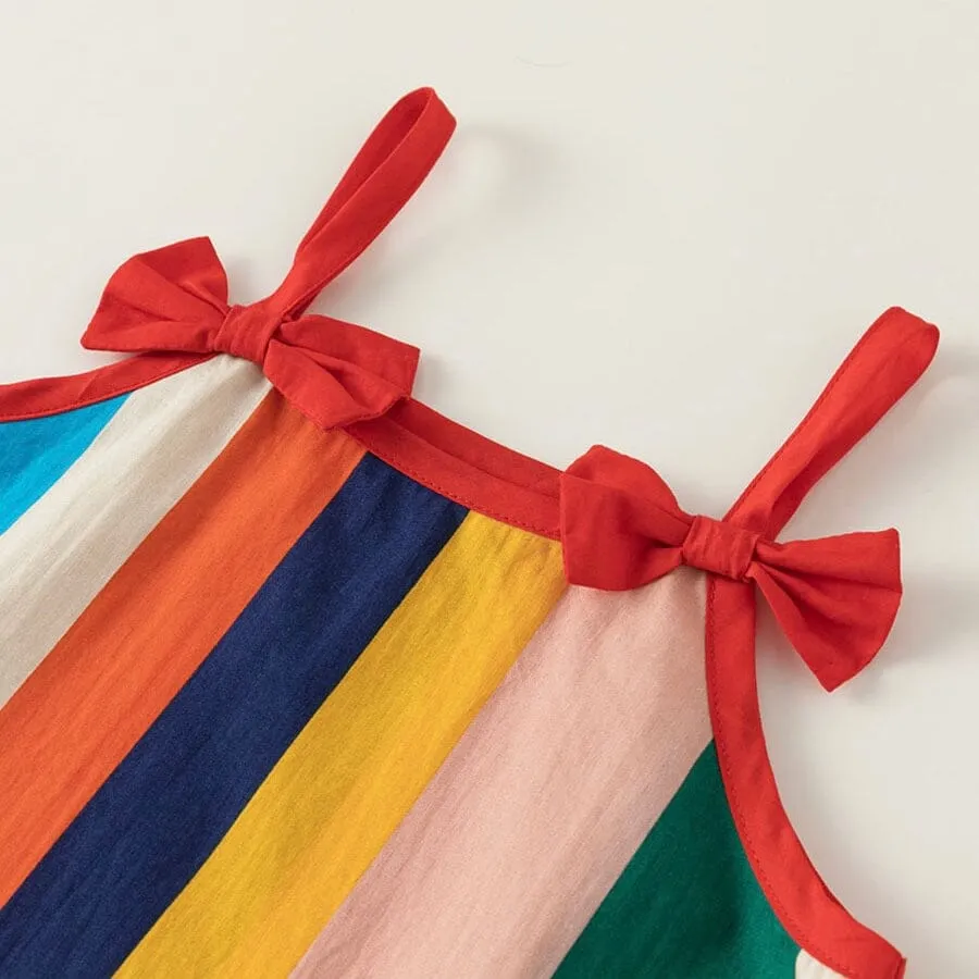 Rainbow Bow Striped Slip Dress