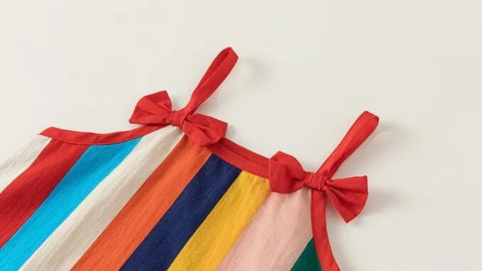 Rainbow Bow Striped Slip Dress