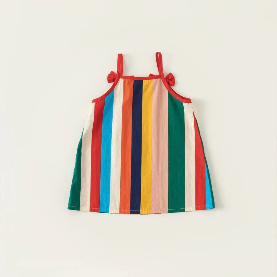 Rainbow Bow Striped Slip Dress