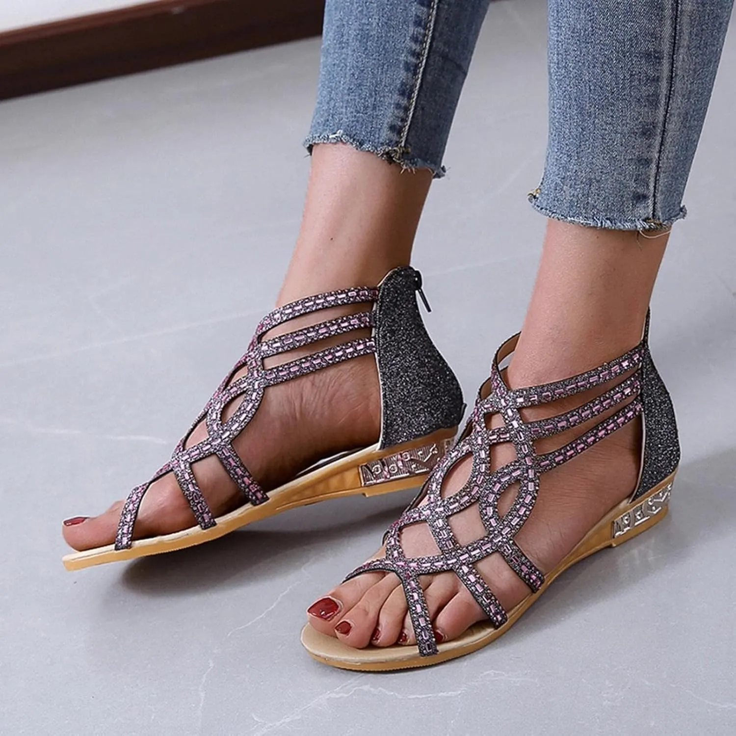 Wedge Sandal for Women Ankle Strap Flatform Arch Support Fish Mouth Toe Retro Platform Shoes Wide Rubber Waterproof Open