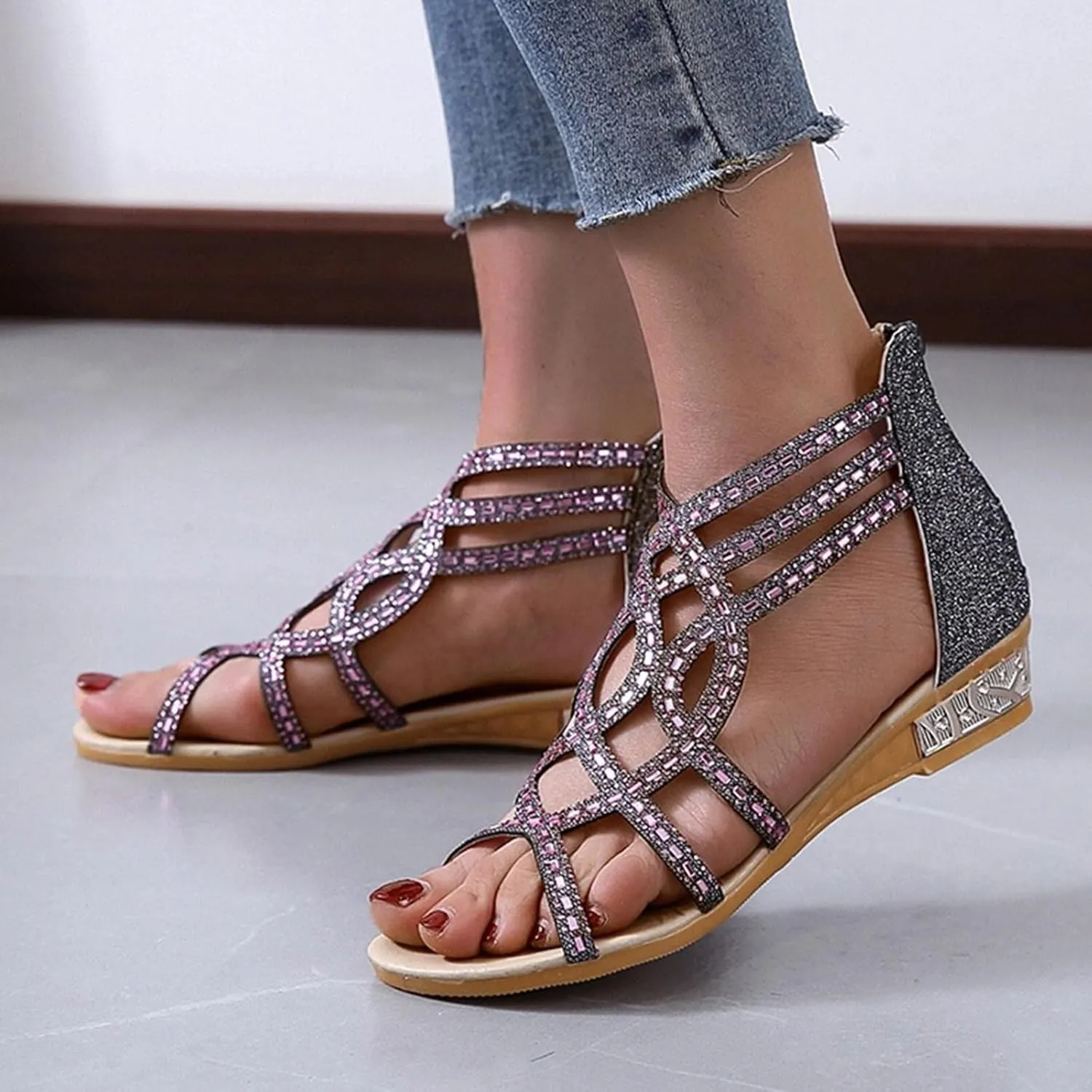 Wedge Sandal for Women Ankle Strap Flatform Arch Support Fish Mouth Toe Retro Platform Shoes Wide Rubber Waterproof Open